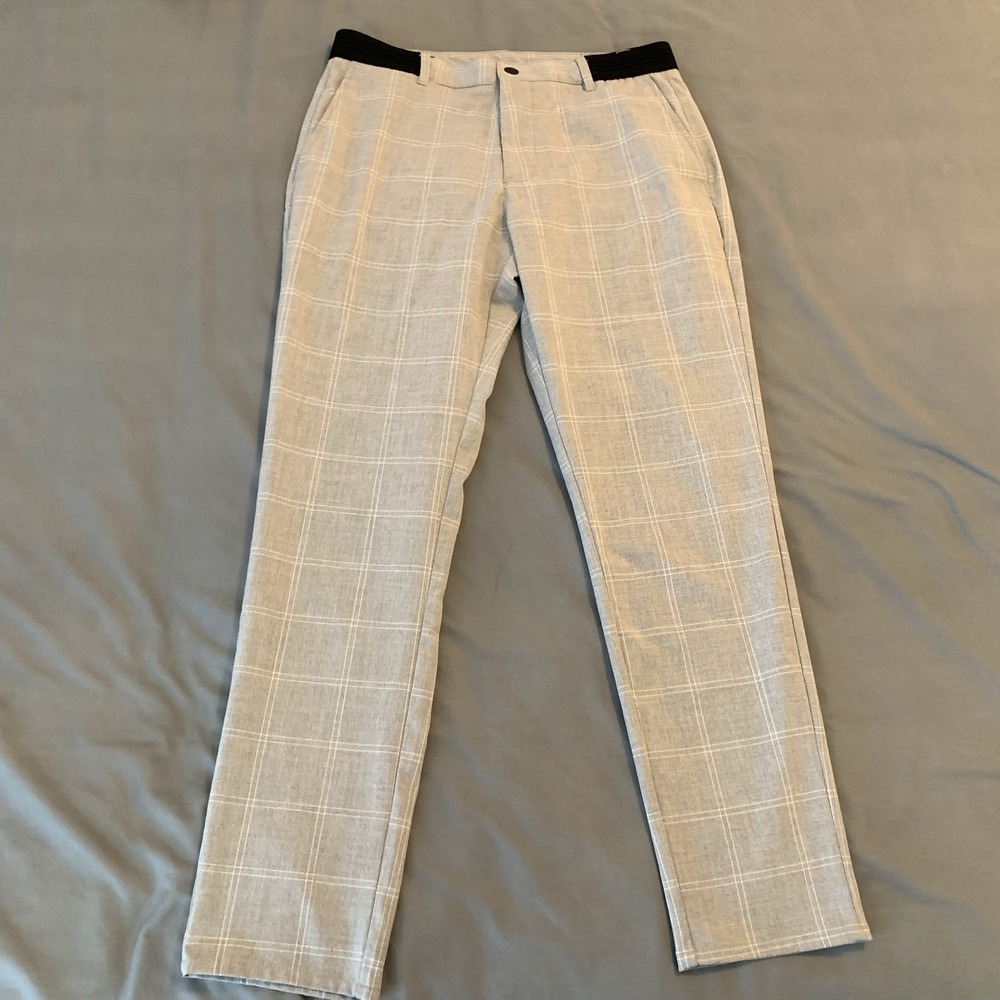 Zara Pants Mens 31x30 Gray Plaid Slim Fit Stretch Dress Slacks Casual Business